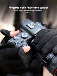 1 件装男士冬季绒面触屏翻盖露指手套，保暖内衬，防风防滑，适合户外运动 - 彩色 - 查看 2