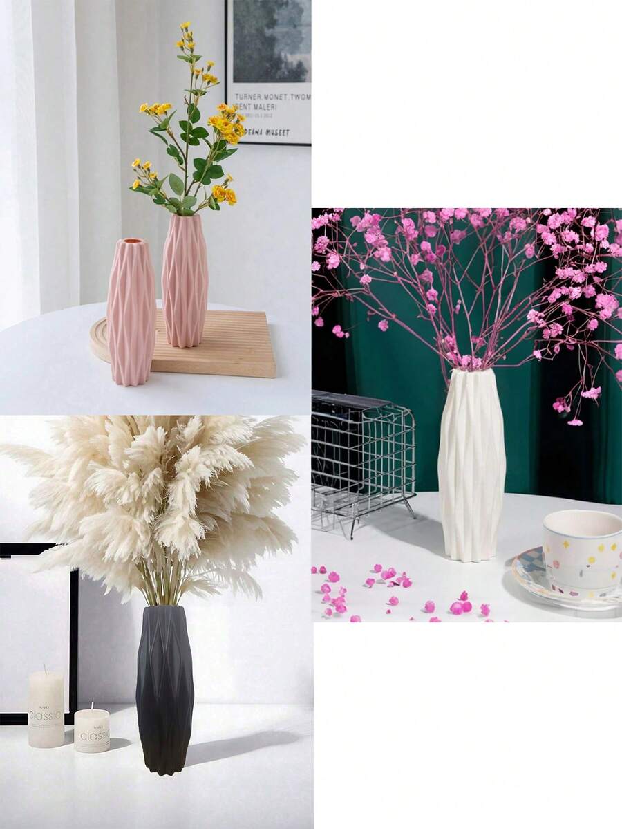 1 lọ hoa nhựa, lọ chống đổ, lọ hoa trang trí, hộp đựng hoa, không vỡ, thích hợp để trang trí trong nhà, quán cà phê, nhà riêng, nhà hàng, tiệc tùng, đám cưới, văn phòng, nhà bếp và phòng khách - Trắng - Xem 1