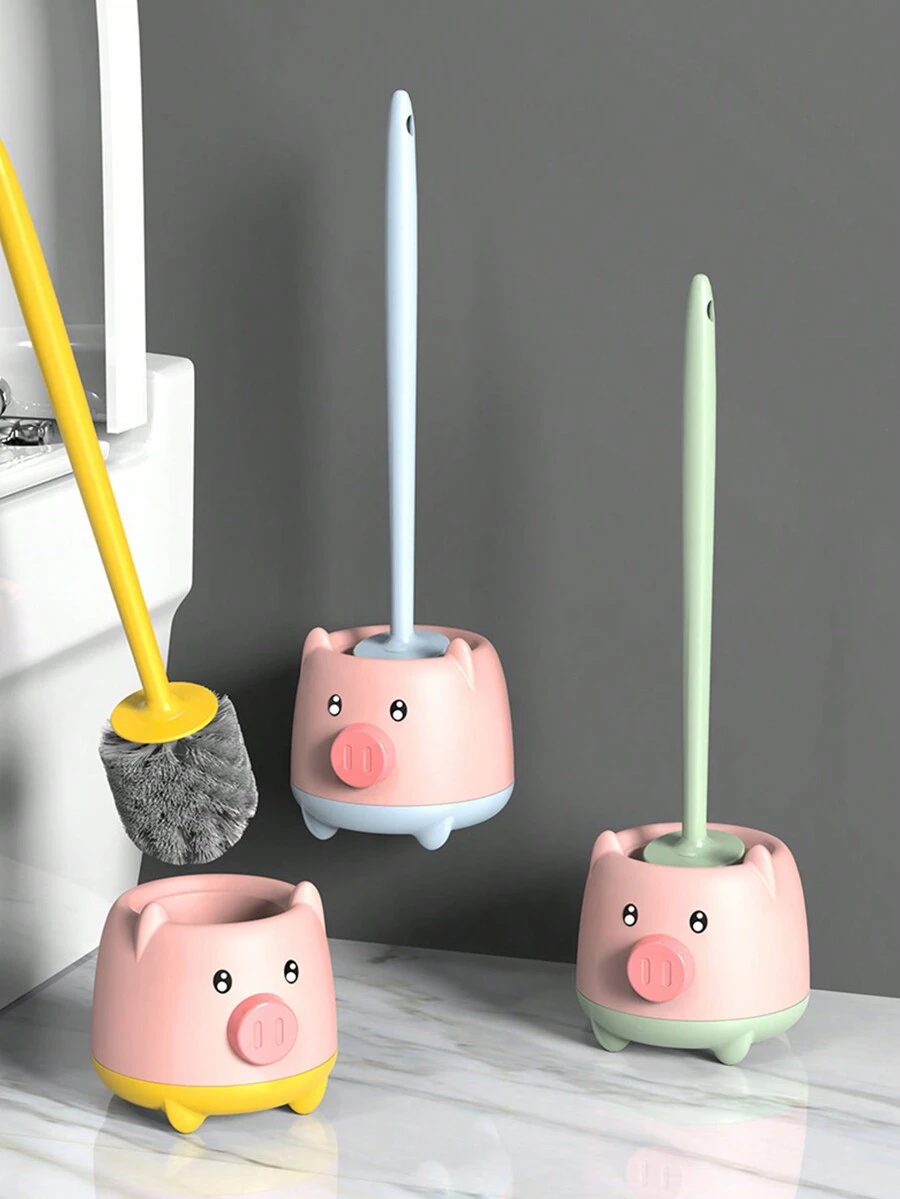 PigShaped Toilet Brush, WallMounted Plastic, Deep Cleaning, No Dead