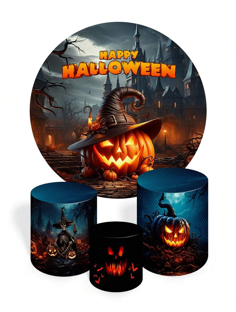 Round Panel Cover Kit + Trio Of Sublimated Cylinder Covers Party And Birthday Decoration Various Themes Children Adult Halloween Horror Fantasy - 完整套件 2246 - 查看 1