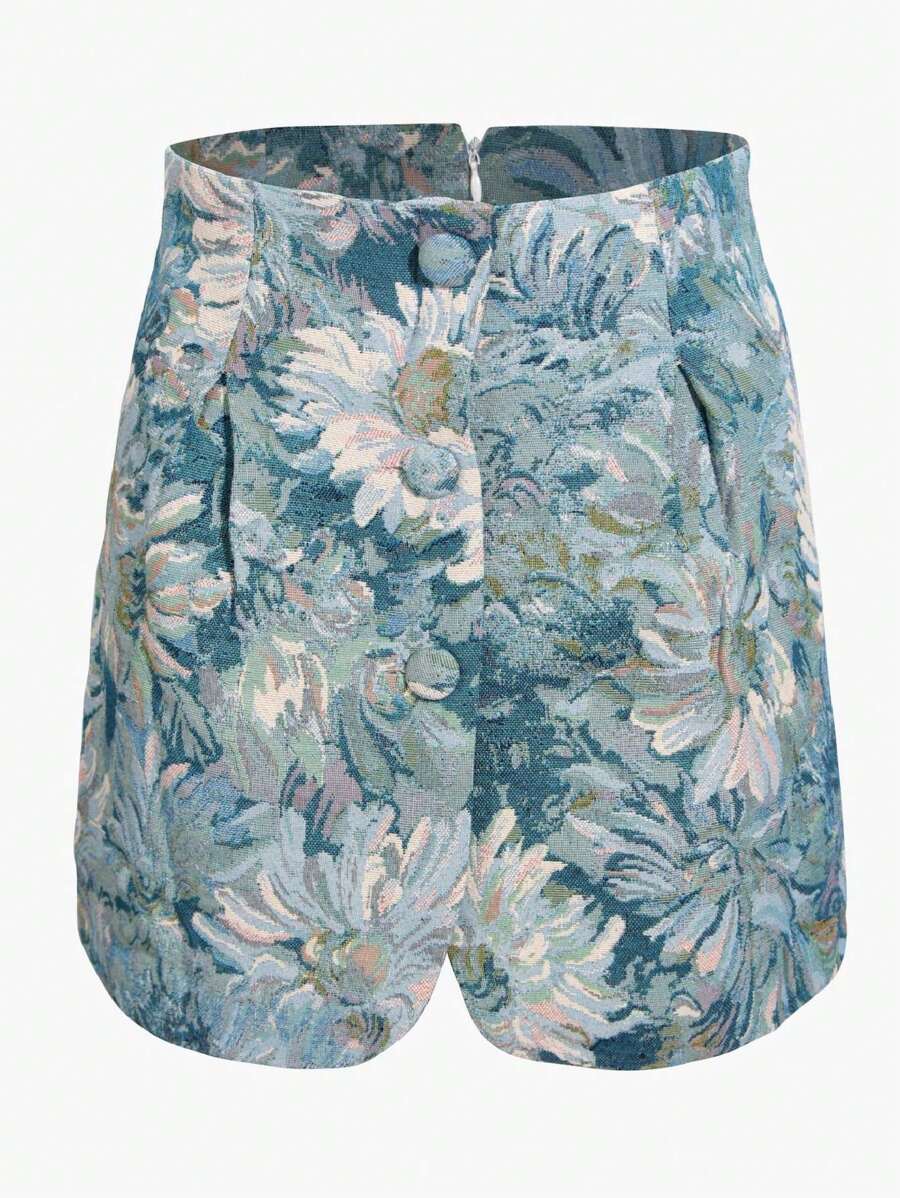 Floral Print Slit Detail Skirt