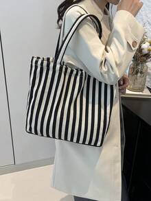 1 件女士时尚通勤手提包，纯色纹理单肩包，时尚腋下包 2024 新款 - 黑色 - 查看 4