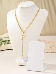 1 套 2024 流行时尚金属链 26 字母项链、手链和耳环首饰套装，适合女性日常佩戴的百搭配饰 - 金色 - 查看 89