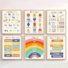 1 件彩色字母、数字、月份和星期教育海报、装饰墙艺术，适用于教室、幼儿园、蒙特梭利儿童学习，无框 - 彩色 - 查看 1