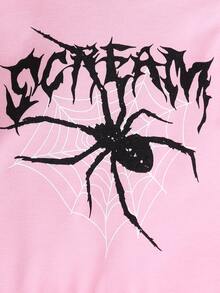 2 件女童蜘蛛印花连帽衫和紧身裤套装，秋冬 - 粉色 - 查看 4