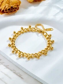 1 peça pulseira com pingente de borla, elegante, vintage, minimalista, versátil, de aço inoxidável, com corrente de esferas, para mulheres