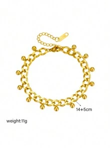 1 peça pulseira com pingente de borla, elegante, vintage, minimalista, versátil, de aço inoxidável, com corrente de esferas, para mulheres