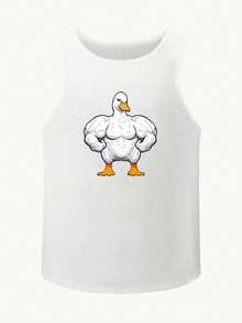 Men's Summer Tank Top With Duck Print And Round Neck. - trắng - Xem 7