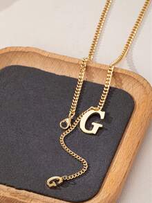 1 套 2024 流行时尚金属链 26 字母项链、手链和耳环首饰套装，适合女性日常佩戴的百搭配饰 - 金色 - 查看 61