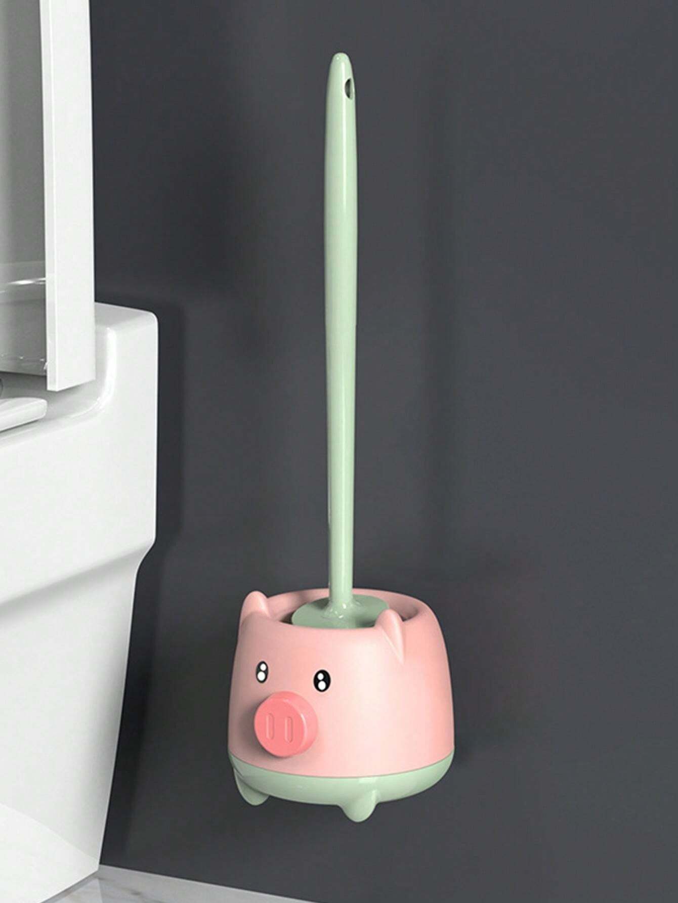PigShaped Toilet Brush, WallMounted Plastic, Deep Cleaning, No Dead