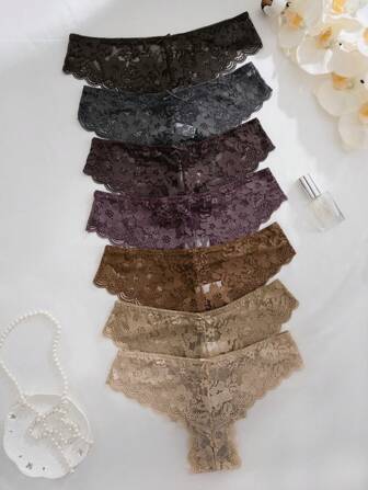 7 Packs Women Low Waist Floral Lace Underwear Panties Lingerie