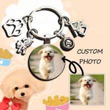 1pc Cute Dog Glass Dome Customized Photo Keychain With Dog House Pendant Keyring, Gift - Silver - View 1