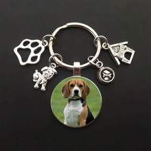 1pc Cute Dog Glass Dome Customized Photo Keychain With Dog House Pendant Keyring, Gift - Silver - View 2