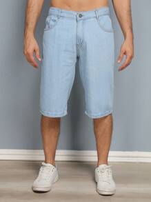 Y.L Men's Bermuda Jeans Balloon Washed (Stain), Wide Leg Very Soft Casual Quality Top - 淺藍色 - 查看 3