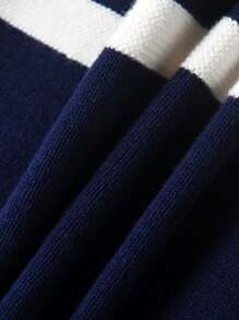 Young Boy Striped Stand Collar Zip-Up Sweater Cardigan, Collegiate Style For School, Spring/Autumn/Winter