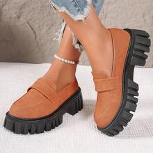 圆头深鞋面一脚蹬橡胶鞋底休闲时尚潮流别致厚底乐福鞋女式 - 橘色 - 查看 4