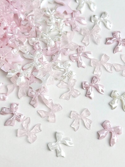 100Pcs Pink Translucent Ribbons Bowknot Nail Art Decorations, Diy Handmade Nail Accessories Bundle Nail Supplies Nails Nail Charms Nail Gems