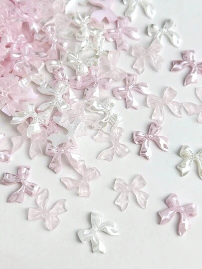 100Pcs Pink Translucent Ribbons Bowknot Nail Art Decorations, Diy Handmade Nail Accessories Bundle Nail Supplies Nails Nail Charms Nail Gems