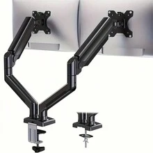 Dual Monitor Stand - Adjustable Desk Mount Arm For Support 13 To 32 Inch And 17.6lbs Heavy Duty Screen, 2 Gas Spring Computer Monitor Holder With Clamp And Grommet Base - Black - View 2