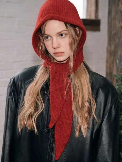 1 pieza Pasamontañas de mujer para otoño/invierno con cobertura de cuello, gorro de lana con aplicación de estilo callejero para uso en exteriores