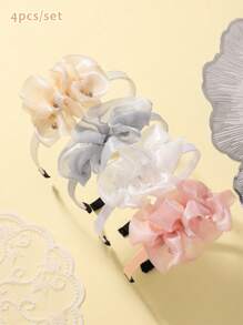 4 cái/bộ Băng đô vải trơn đính hạt Phụ kiện tóc công chúa cho trẻ em - Nhiều màu - Xem 1