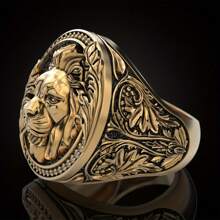 18K Gold Plated Luxury Carved Cubic Zirconia Lion Punk Ring - Gold - View 4