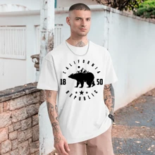 Oversized California Republic City T-Shirt Casual T Shirt Streetwear 100% Cotton - 白色 - 查看 1