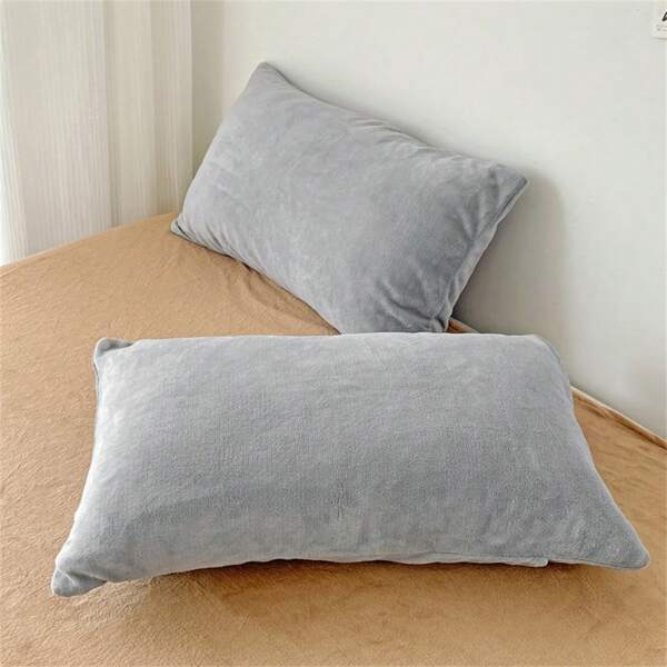 2pcs Set Solid Color Soft Coral Velvet Pillowcases, Skin-Friendly Suitable For Home Use