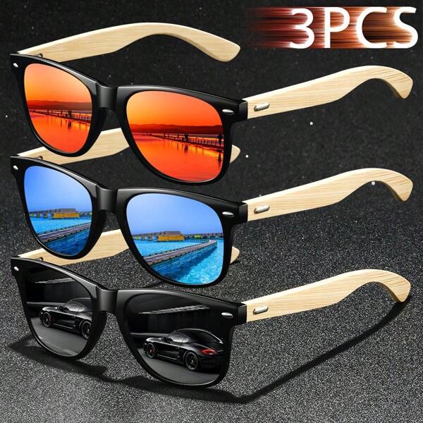 3 sztuki Moda Bambus Drewno Vintage Kwadrat Unisex Moda Okulary Luksusowa Marka Projektant Drewniane Moda Okulary Moda Tropikalna Plaża Wakacje Lato Pastele Prostokątne Okulary Błyszczący Materiał Elegancki Estetyczny Wakacje Stroje Odcienie Dla Mężczyzn Klasyczne Jazda Wędkarstwo Podróże Zakupy Sporty Na Świeżym Powietrzu Turystyka Kemping Wspinaczka Górska Wypoczynek Gogle Retro Podróż Kierowcy Modne Okulary Okulary Na Lato Plaża Wakacje, Na Zewnątrz, Podróż