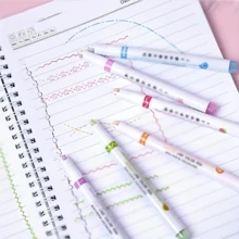 Bộ 6 bút dạ quang cong đa năng, thân PE nhẹ, thuận cả hai tay, hình tròn có nắp tháo rời, nhiều họa tiết cong thích hợp để ghi chú và tô màu - Nhiều màu - Xem 3