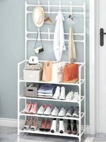 Percha de Pie, Material de Metal Independiente con Almacenamiento de Zapatos, Percha de Ropa para la Sala de Estar del Dormitorio de Entrada - Multicolor - Ver 3