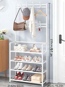 Percha de Pie, Material de Metal Independiente con Almacenamiento de Zapatos, Percha de Ropa para la Sala de Estar del Dormitorio de Entrada - Multicolor - Ver 8