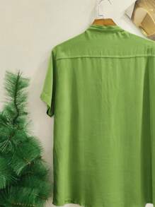 Men's Slim Short Sleeve Priest Collar Dress Shirt Shrinks A Little - 彩色 - 查看 4