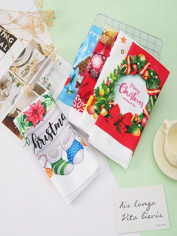 Christmas Cartoon Creative Christmas Rag Absorbent Non-Oil Easy To Clean Household Cleaning Cloth Kitchen Supplies Cleaning Supplies