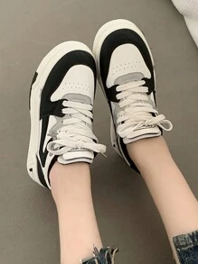 Women Thick Sole Vulcanized Sneakers, Spring Autumn Fashion Casual White Shoes, Slip-On Platform Sports Flat Shoes For Students