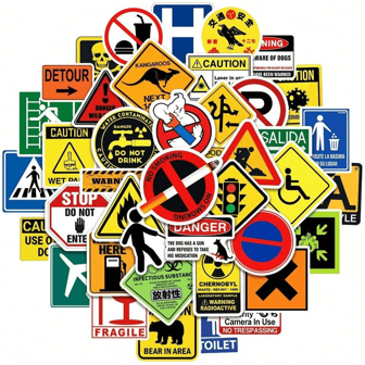 50pcs Warning Sign Graffiti Stickers,Guitar Skateboard Bottles Bumper Helmet Snowboard Laptop Phone Case Fridge Door Luggage Motorcycles Car DIY Doodle Stickers,Perfect Gifts Back To School