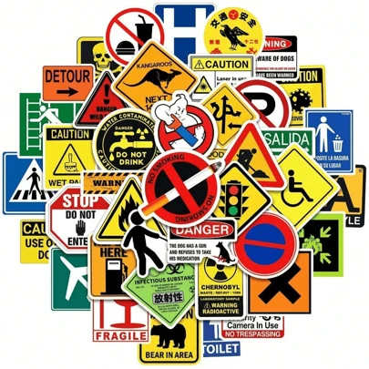 50 pegatinas de graffiti con señales de advertencia, para guitarra, skate, botellas, cascos de moto, portátiles, teléfonos móviles, puertas de refrigeradores, equipaje, motocicletas, automóviles y DIY doodle, regalos perfectos.