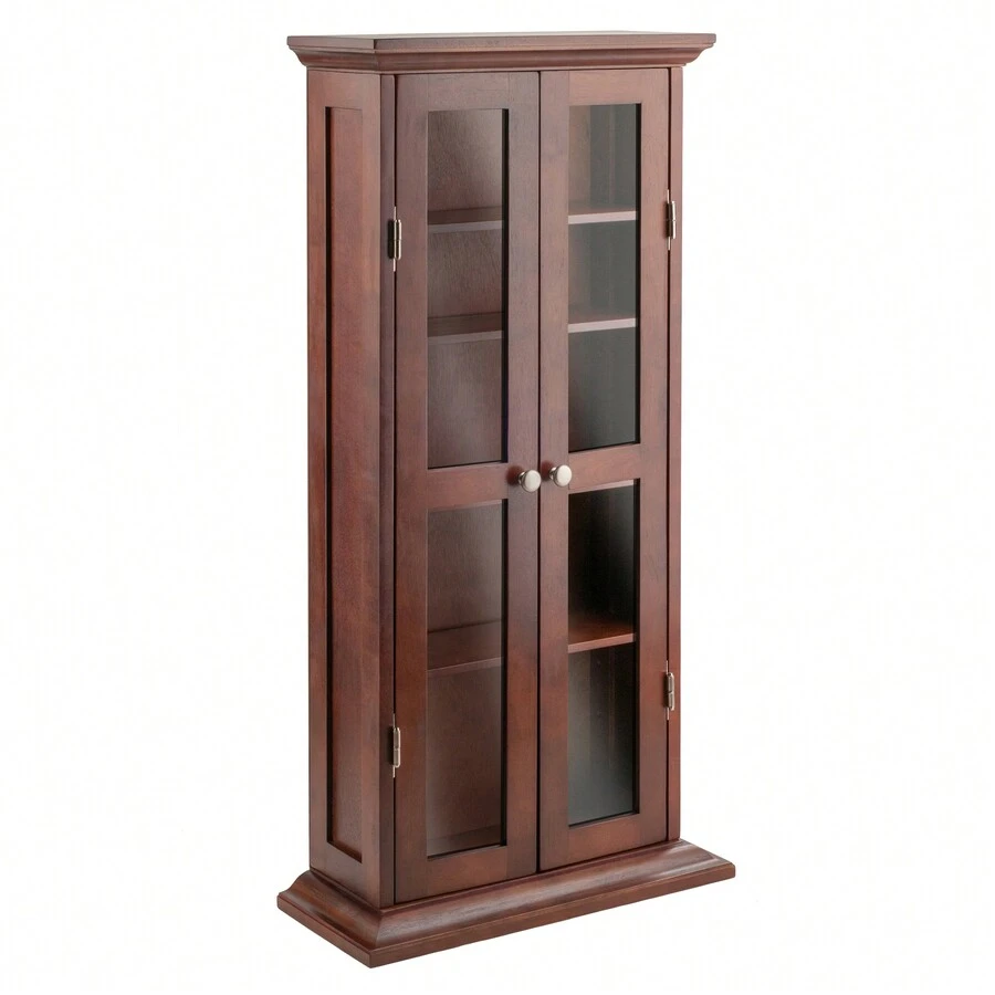 Solid Wood Media Storage With 5 Adjustable Shelves, Walnut