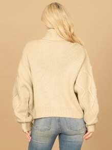 Taupe Cowl Neck Chunky Pattern Sweater - 灰褐色 - 查看 2