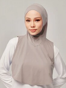 1 pieza Gorra de hijab deportiva lisa, turbante satinado, calentador de cuello con capucha cómodo y suave, versátil para deportes, uso casual, vacaciones y uso diario, accesorios de abaya, ropa casual con velo