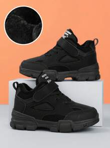 Fashionable Casual Teens Outdoor Winter Warm Plush Children Snow Boots For Boys, Girls PU Leather Low-Top Hook And Loop Children  Boots Sports Kids Shoes