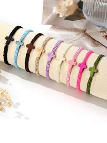 1 pieza Bestseller pulsera hecha a mano trenzada con cruz de turquesa ajustable para niños, tobillera unisex de playa