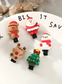 5 件装圣诞老人、圣诞树、驯鹿、雪花铃铛发夹，适合日常佩戴 - 彩色 - 查看 8