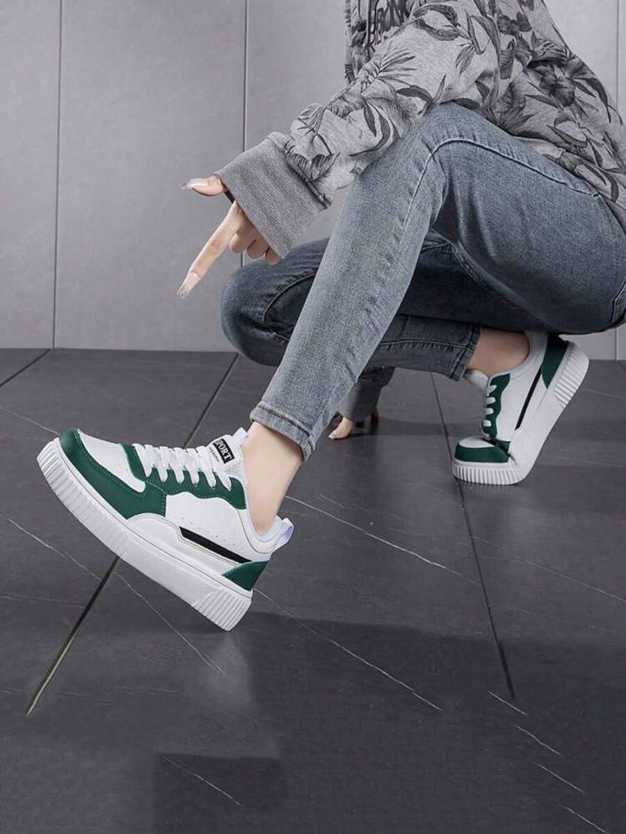 Giày thể thao đi bộ ngoài trời thoáng khí thời trang nữ, giày chạy bộ cổ thấp buộc dây nhẹ, dành cho cả nam và nữ - màu xanh lá - Xem 1