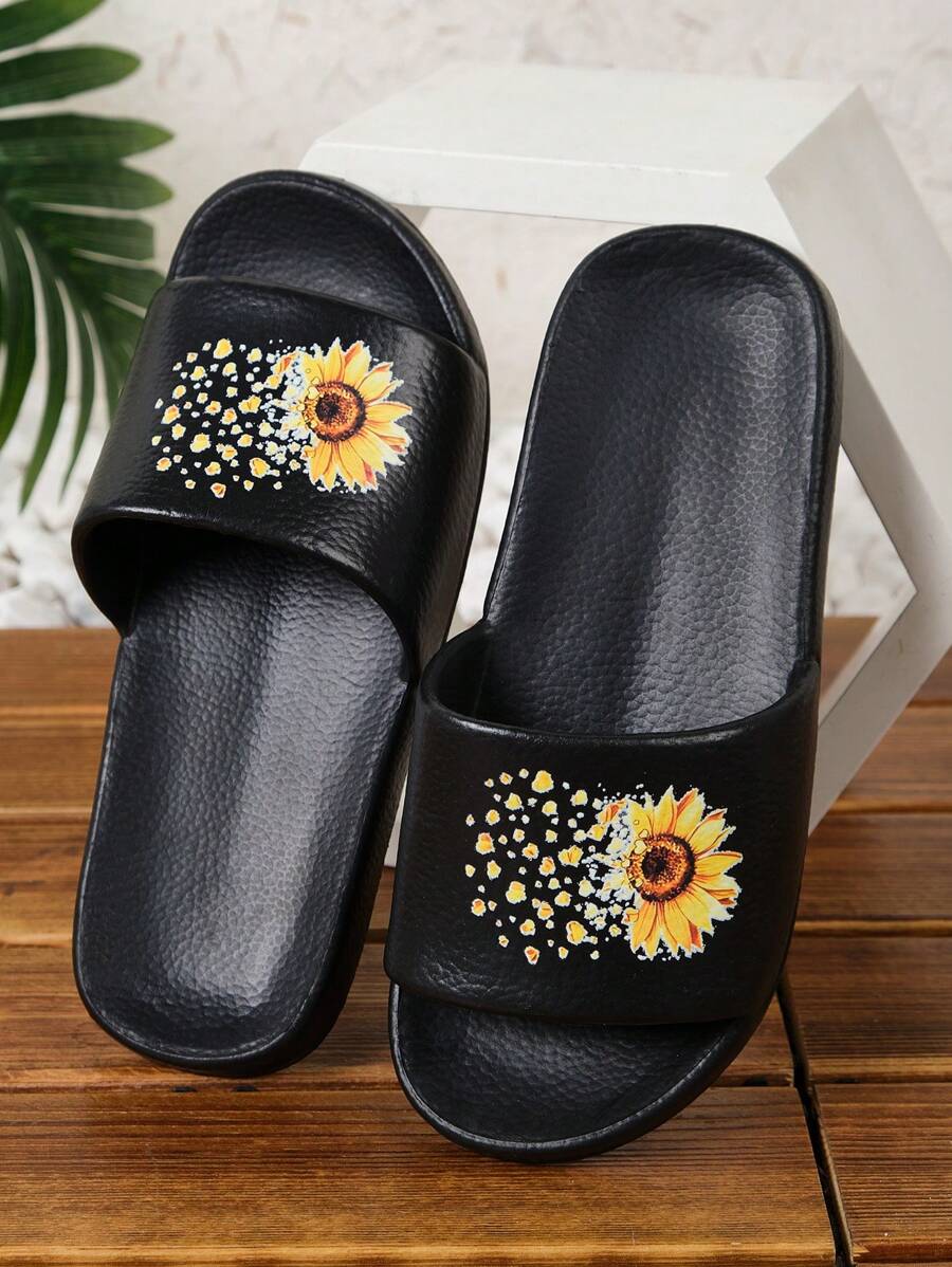 Damen Slipper mit einfarbiger Blumenprint, lässige, leichte, atmungsaktive Outdoor Hausschuhe für Zuhause, Badezimmer, Strand, vielseitig einsetzbar mit Riemen