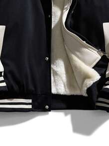 Áo khoác bóng chày dày dặn lót nhiệt, có mũ trùm đầu dành cho nam, ấm áp cho mùa đông - màu đen - Xem 5