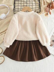 Kleine Mädchen Set aus Teddyfleece Pullover mit "Girls" Aufdruck und Rock, 2-teilig, Frühling Herbst