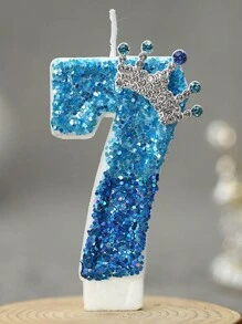 1 pieza Vela de pastel de cumpleaños con diseño de corona y número, vela de pastel de cumpleaños de color azul pavo real, decoración para fiesta de cumpleaños y boda - Multicolor - Ver 9
