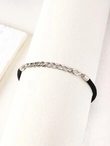 1 bộ vòng tay dây xích bạc tối giản thời trang & dây đen, phù hợp cho phụ nữ đeo hàng ngày - màu đen - Xem 13