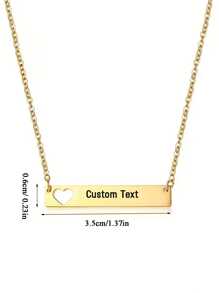 1pc Customized Name Necklace Personalized Engraved Name Heart Shape Rectangular Pendant Necklace For Women Men Personalized Jewelry Birthday Gift Christmas Gift Handmade Necklace - Gold - View 5